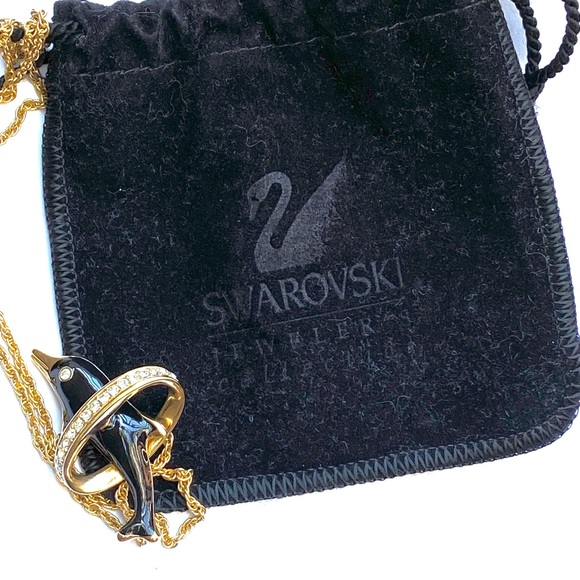 RARE Swarovski Dolphin Crystal Enamel Pendant Necklace and Velvet Pouch HTF - Picture 11 of 11